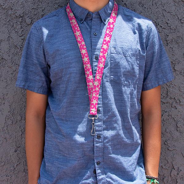 Buckle-Down Lanyard - 1.0" - Barbie Ponytail Silhouette And Star Scattered Pink/White