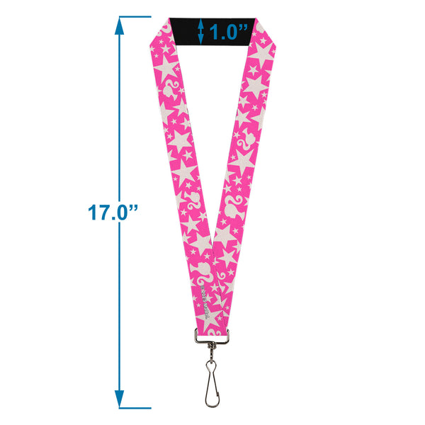 Buckle-Down Lanyard - 1.0" - Barbie Ponytail Silhouette And Star Scattered Pink/White