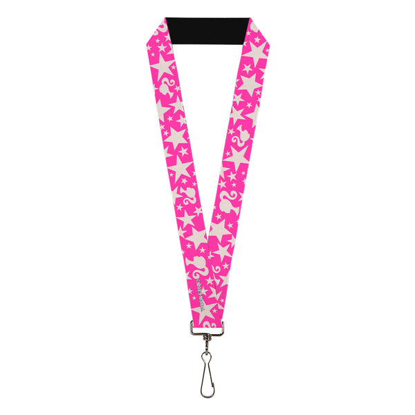 Buckle-Down Lanyard - 1.0" - Barbie Ponytail Silhouette and Star Scattered Pink/White