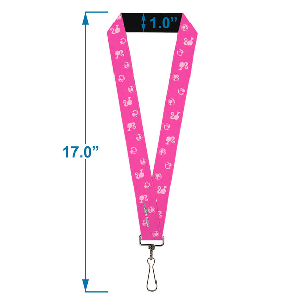 Buckle-Down Lanyard - 1.0" - Barbie Ponytail Silhouette Icon Scattered Pinks