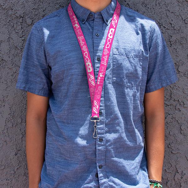 Buckle-Down Lanyard - 1.0" - BARBIE Script Signature And Icons Pink/White