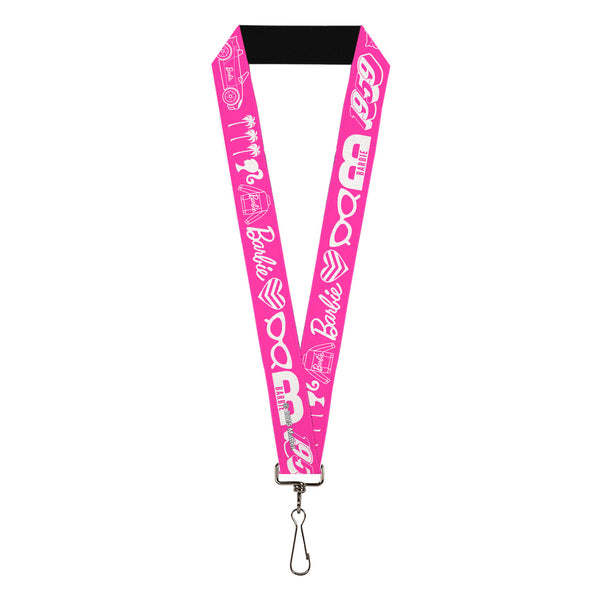Buckle-Down Lanyard - 1.0" - BARBIE Script Signature and Icons Pink/White