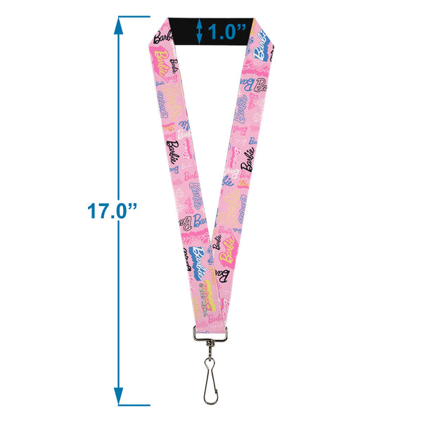 Buckle-Down Lanyard - 1.0" - BARBIE Script Signature Collage Pink/Multi Color