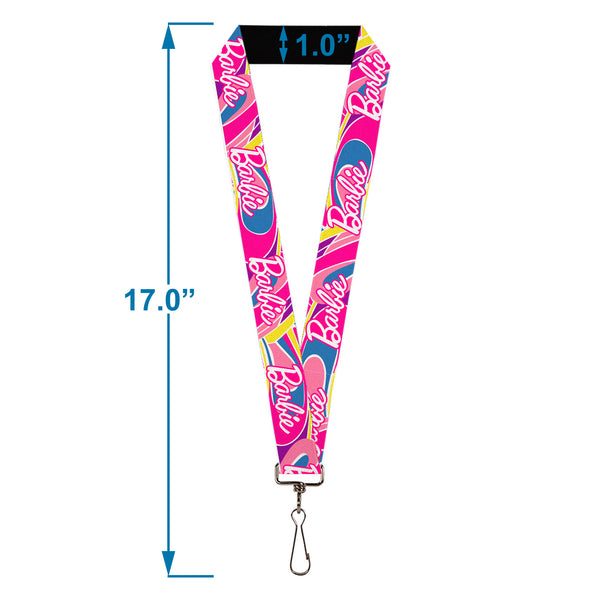 Buckle-Down Lanyard - 1.0" - BARBIE Script Signature Logo Abstract Multi Color/White