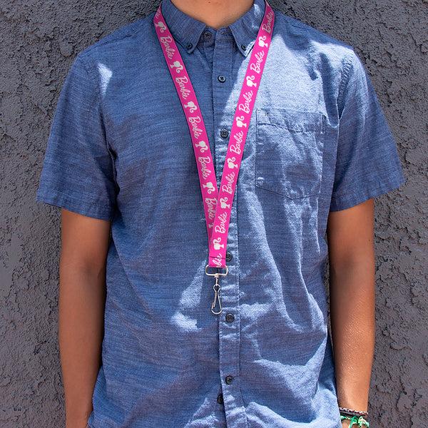 Buckle-Down Lanyard - 1.0" - BARBIE Script Signature Logo And Silhouette Hot Pink/White