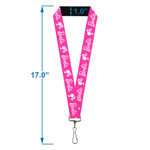 Buckle-Down Lanyard - 1.0" - BARBIE Script Signature Logo And Silhouette Hot Pink/White
