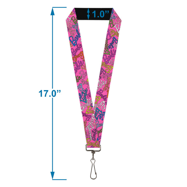 Buckle-Down Lanyard - 1.0" - BARBIE Script Signature Scattered Pink/Multi Color