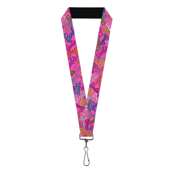 Buckle-Down Lanyard - 1.0" - BARBIE Script Signature Scattered Pink/Multi Color