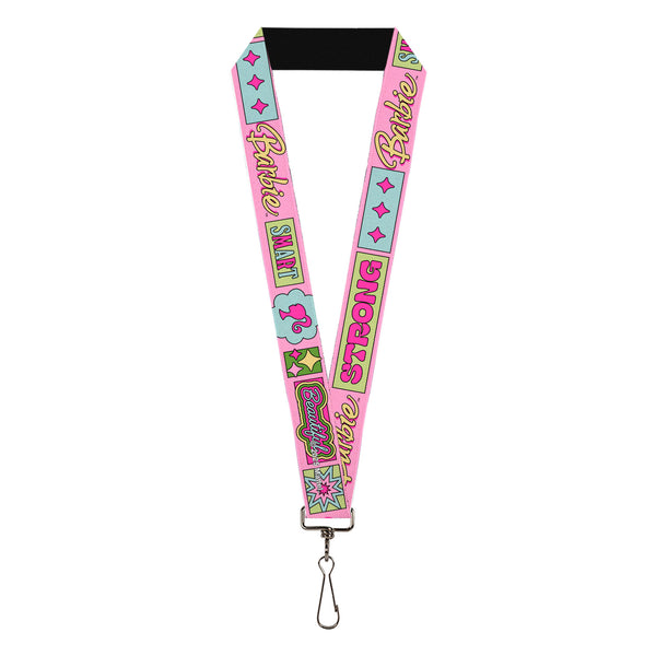 Buckle-Down Lanyard - 1.0" - BARBIE SMART BEAUTIFUL STRONG Icons Pink/Multi Color