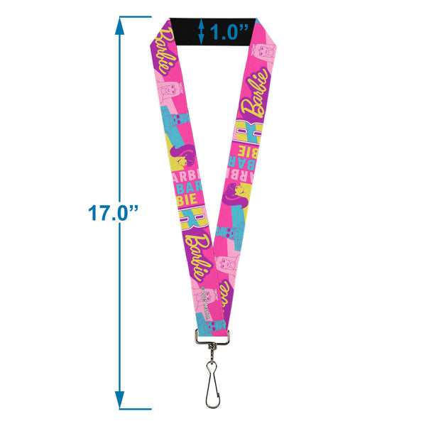 Buckle-Down Lanyard - 1.0" - Barbie Text And Dolls Collage Pinks/Multi Color