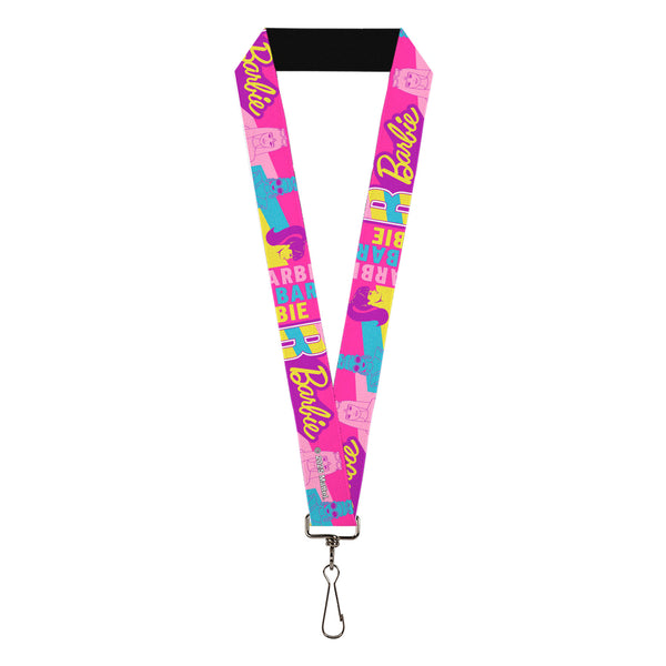Buckle-Down Lanyard - 1.0" - Barbie Text and Dolls Collage Pinks/Multi Color