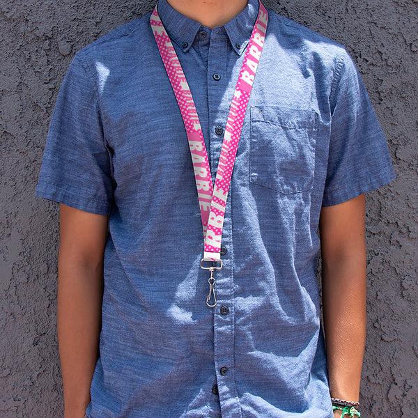 Buckle-Down Lanyard - 1.0" - BARBIE Text And Polka Dots Pinks/White