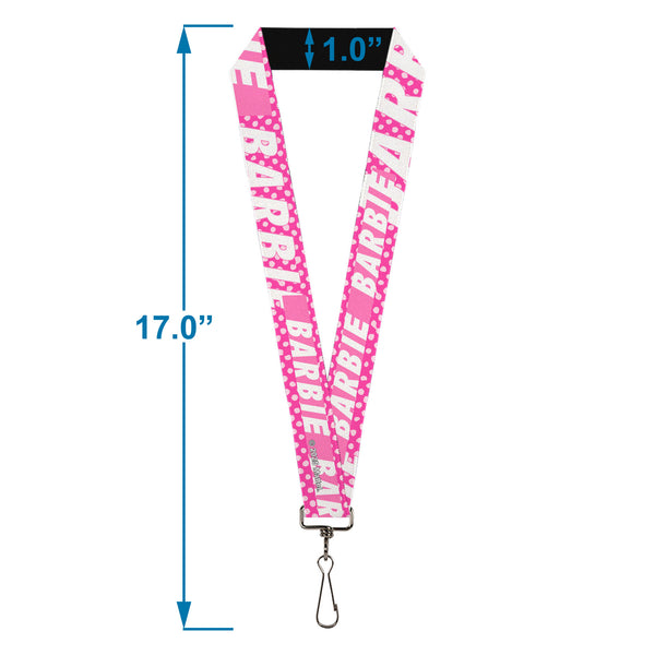 Buckle-Down Lanyard - 1.0" - BARBIE Text And Polka Dots Pinks/White