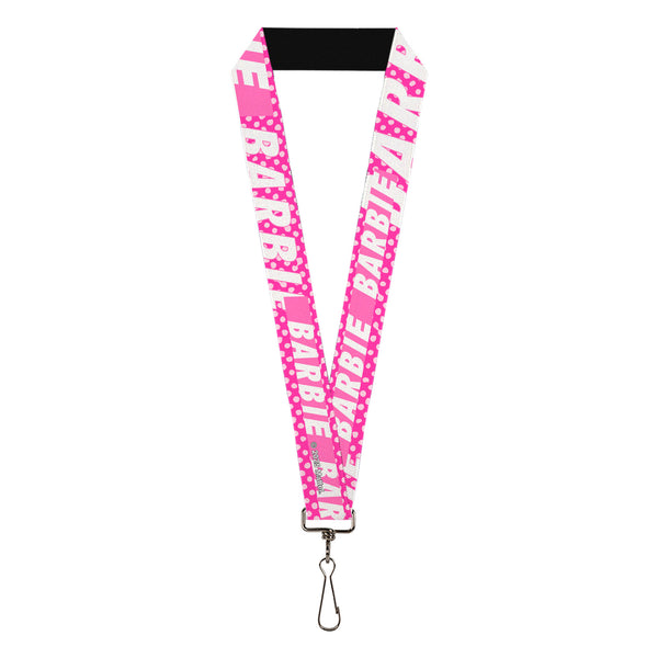 Buckle-Down Lanyard - 1.0" - BARBIE Text and Polka Dots Pinks/White