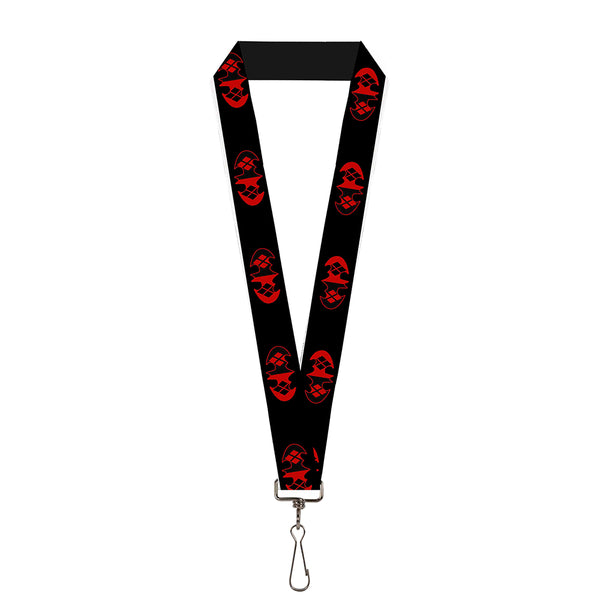 Buckle-Down Lanyard - 1.0" - Bat Logo Harley Quinn Diamonds Black Red