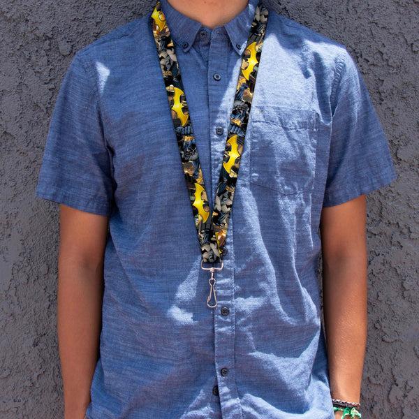 Buckle-Down Lanyard - 1.0" - Bat Shield Urban Legend Action Poses Fire Full Color Golden Yellow