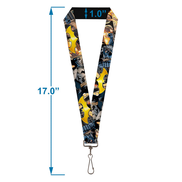 Buckle-Down Lanyard - 1.0" - Bat Shield Urban Legend Action Poses Fire Full Color Golden Yellow