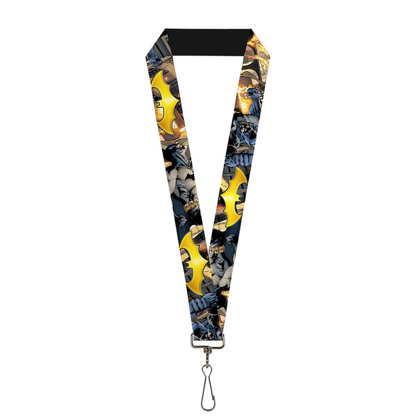 Buckle-Down Lanyard - 1.0" - Bat Shield Urban Legend Action Poses Fire Full Color Golden Yellow