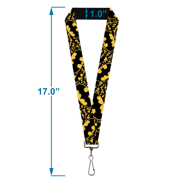 Buckle-Down Lanyard - 1.0" - Bat Signals Stacked W/CLOSE-UP Yellow/Black