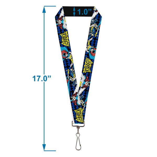 Buckle-Down Lanyard - 1.0" - BATGIRL Action Poses Bat Logo Black Blue Yellow