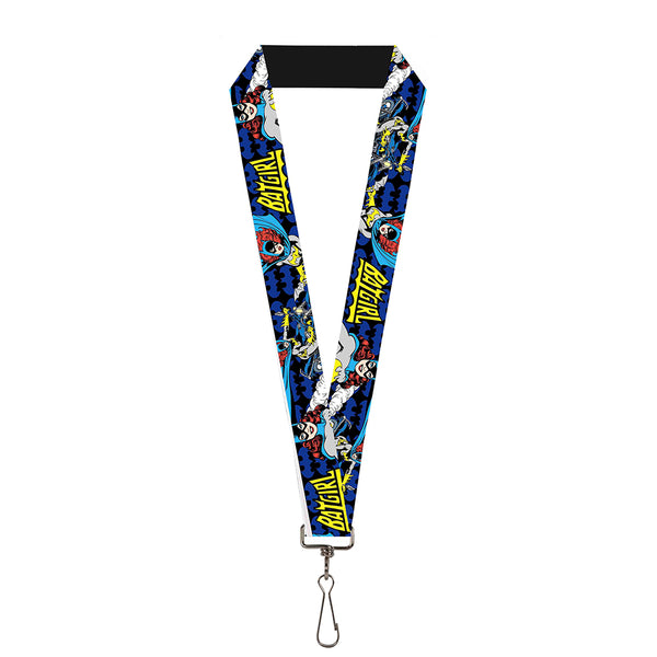 Buckle-Down Lanyard - 1.0" - BATGIRL Action Poses Bat Logo Black Blue Yellow