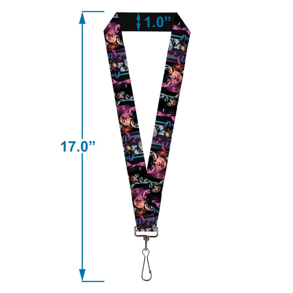 Buckle-Down Lanyard - 1.0" - Batman Batgirl And Joker Comic Book Cover Face Close-Ups Black