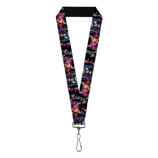 Buckle-Down Lanyard - 1.0" - Batman Batgirl and Joker Comic Book Cover Face Close-Ups Black