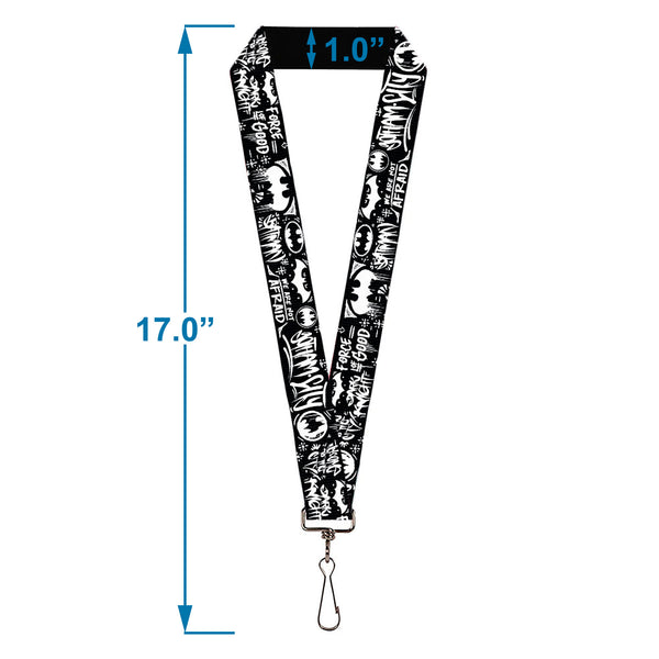 Buckle-Down Lanyard - 1.0" - Batman Gotham City Graffiti Collage Black/White