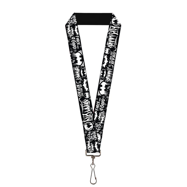 Buckle-Down Lanyard - 1.0" - Batman Gotham City Graffiti Collage Black/White