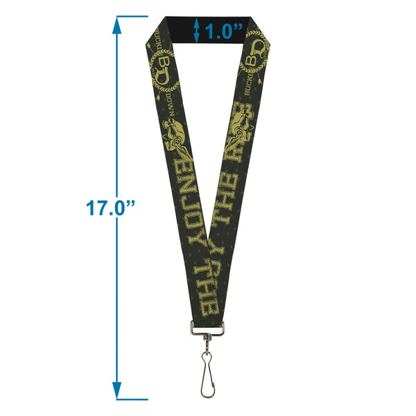 Buckle-Down Lanyard - 1.0" - BD Winged Skull ENJOY THE RIDE Olive Lime Green