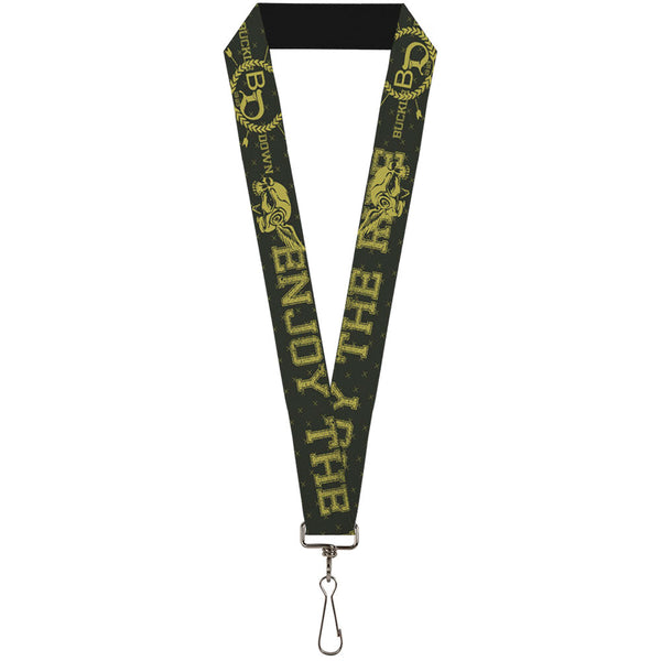 Buckle-Down Lanyard - 1.0" - BD Winged Skull ENJOY THE RIDE Olive Lime Green