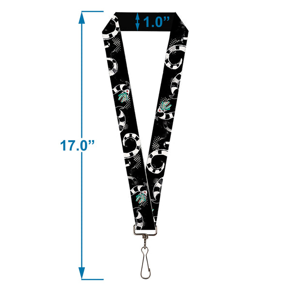 Buckle-Down Lanyard - 1.0" - Beetlejuice Sandworm Halftone Repeat Black/Gray