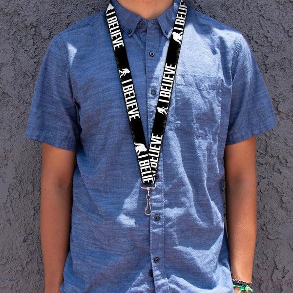 Buckle-Down Lanyard - 1.0" - Bigfoot Silhouette I BELIEVE Black Gray White