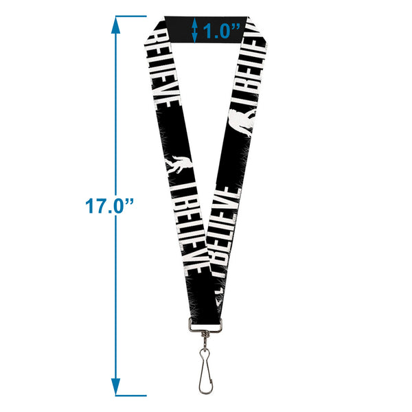 Buckle-Down Lanyard - 1.0" - Bigfoot Silhouette I BELIEVE Black Gray White