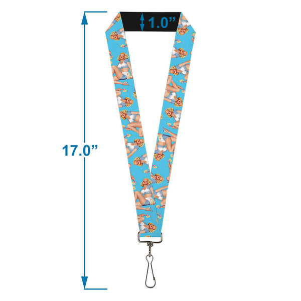 Buckle-Down Lanyard - 1.0" - Blonde Pin Up Girl Bright Blue