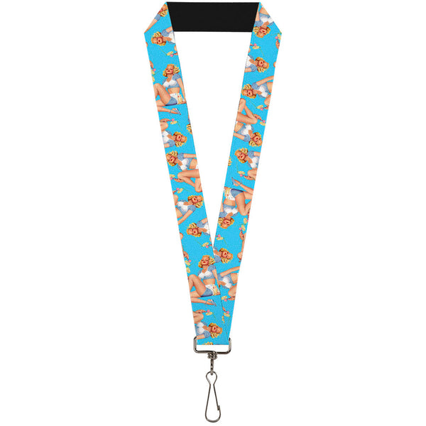 Buckle-Down Lanyard - 1.0" - Blonde Pin Up Girl Bright Blue