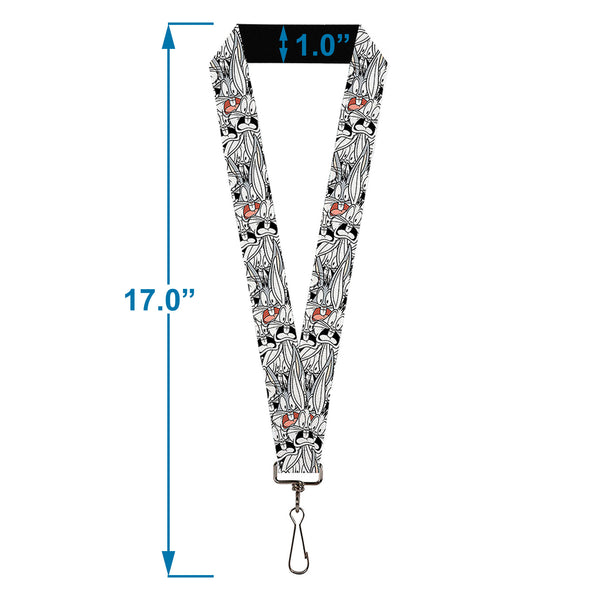Buckle-Down Lanyard - 1.0" - Bugs Bunny Expressions Stacked White Black Gray
