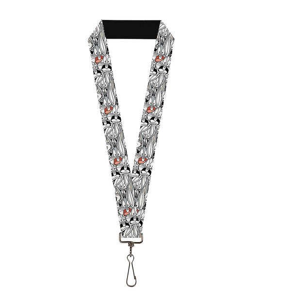 Buckle-Down Lanyard - 1.0" - Bugs Bunny Expressions Stacked White Black Gray