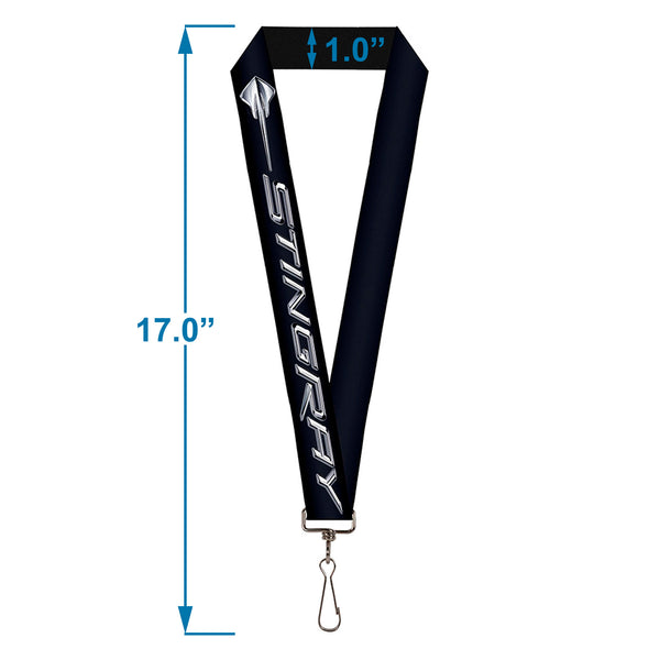 Buckle-Down Lanyard - 1.0" - C7 STINGRAY Logo Black Silver