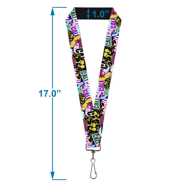 Buckle-Down Lanyard - 1.0" - Cali Bear CALI Graffiti Pot Leaves Black Multi Color