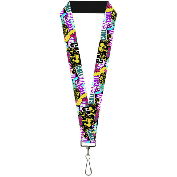 Buckle-Down Lanyard - 1.0" - Cali Bear CALI Graffiti Pot Leaves Black Multi Color
