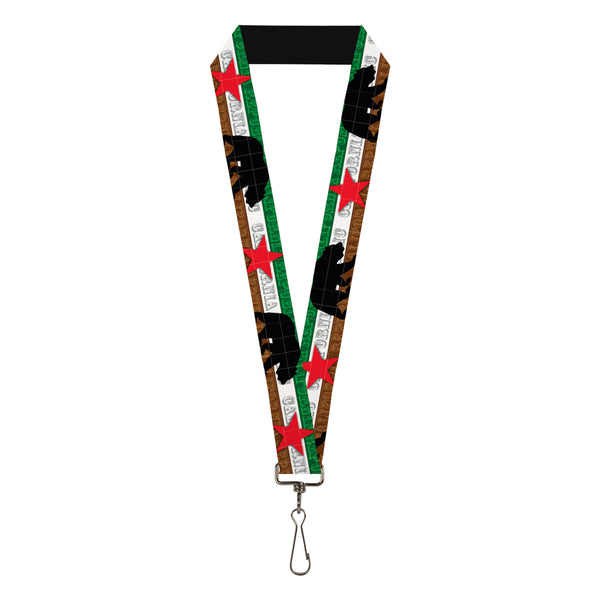 Buckle-Down Lanyard - 1.0" - Cali Bear Silhouette & Star CALIFORNIA REPUBLIC Green White Brown Black Red