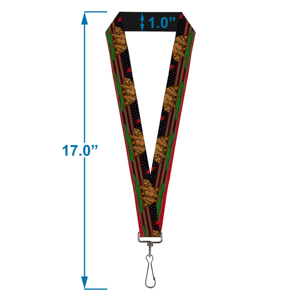Buckle-Down Lanyard - 1.0" - Cali Bear Star Stripe US Flag Stretch