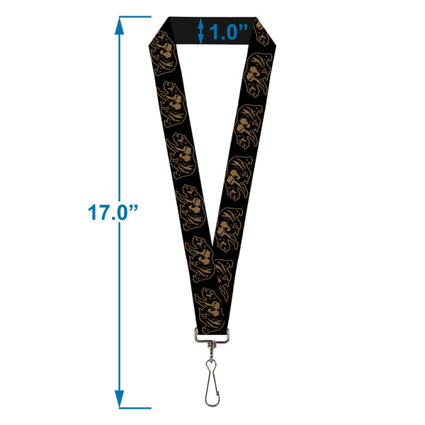 Buckle-Down Lanyard - 1.0" - California Grizzly Bear Outline Black Brown