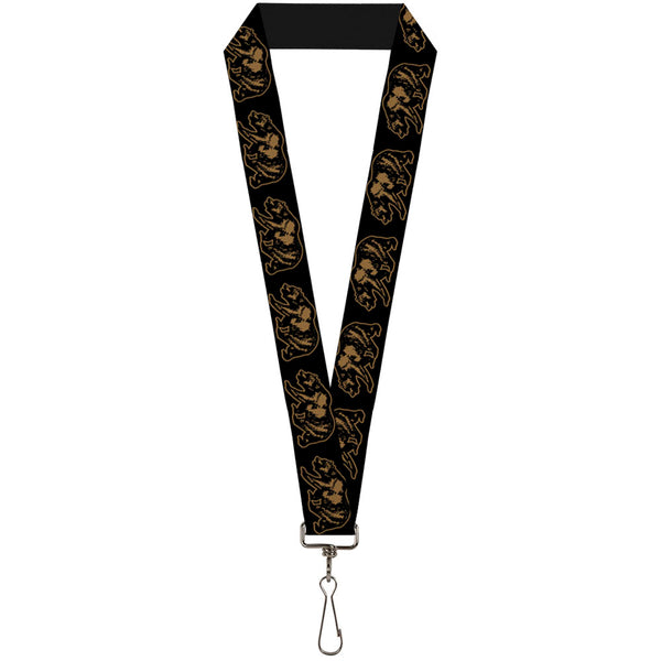 Buckle-Down Lanyard - 1.0" - California Grizzly Bear Outline Black Brown
