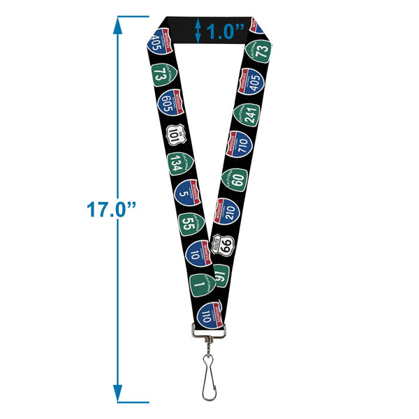 Buckle-Down Lanyard - 1.0" - California Highway Signs Black