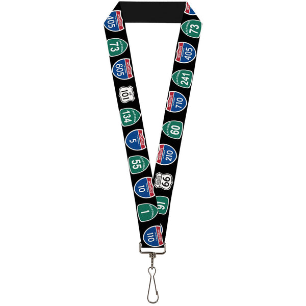 Buckle-Down Lanyard - 1.0" - California Highway Signs Black