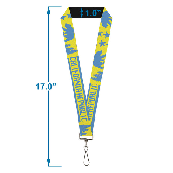 Buckle-Down Lanyard - 1.0" - CALIFORNIA REPUBLIC Bear Stars Silhouette Yellow Blue