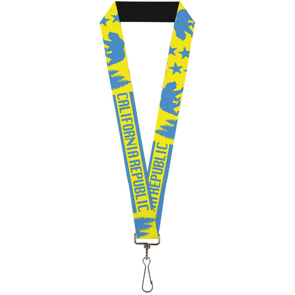 Buckle-Down Lanyard - 1.0" - CALIFORNIA REPUBLIC Bear Stars Silhouette Yellow Blue