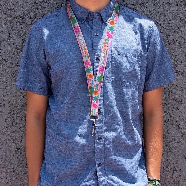 Buckle-Down Lanyard - 1.0" - CAMP BARBIE MALIBU Icons Collage Pink/Multi Color